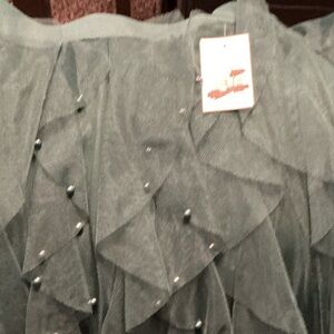 Women's Emerald Green Ruffle Tulle Skirt with Bead Accents